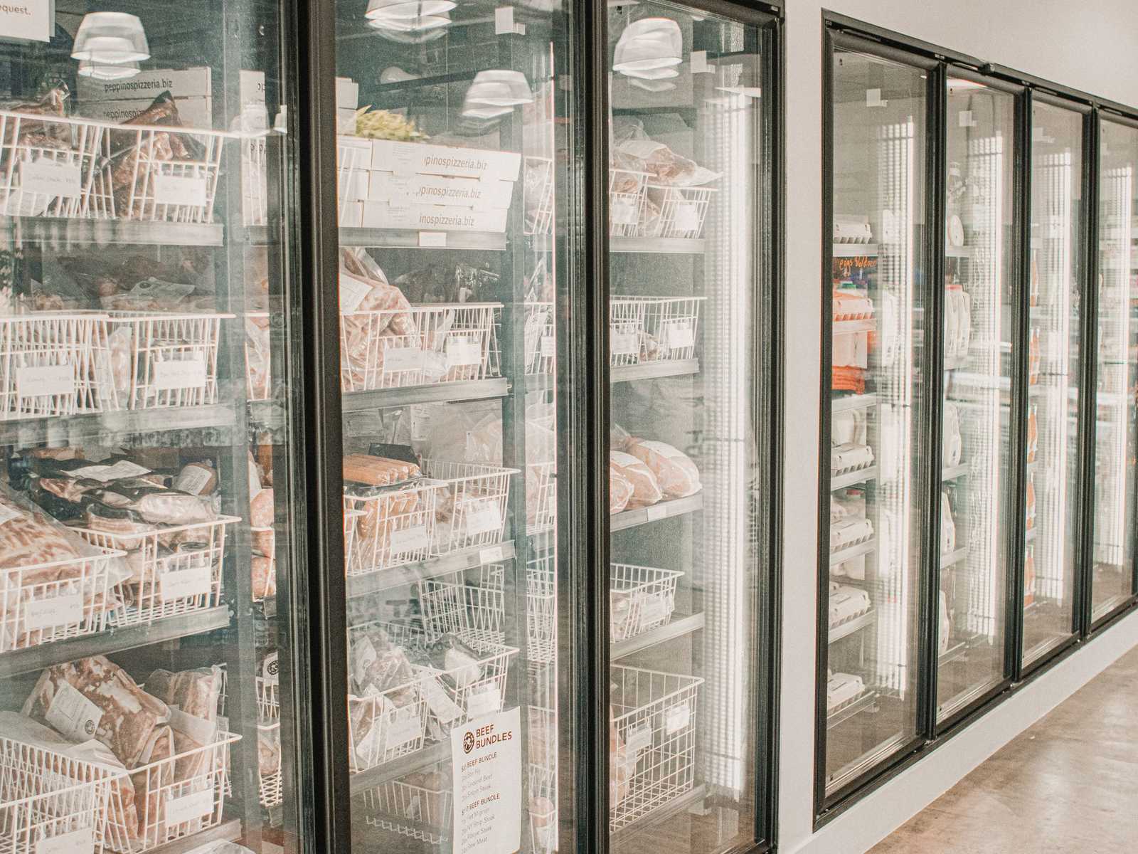 Run of glass door freezers in a store