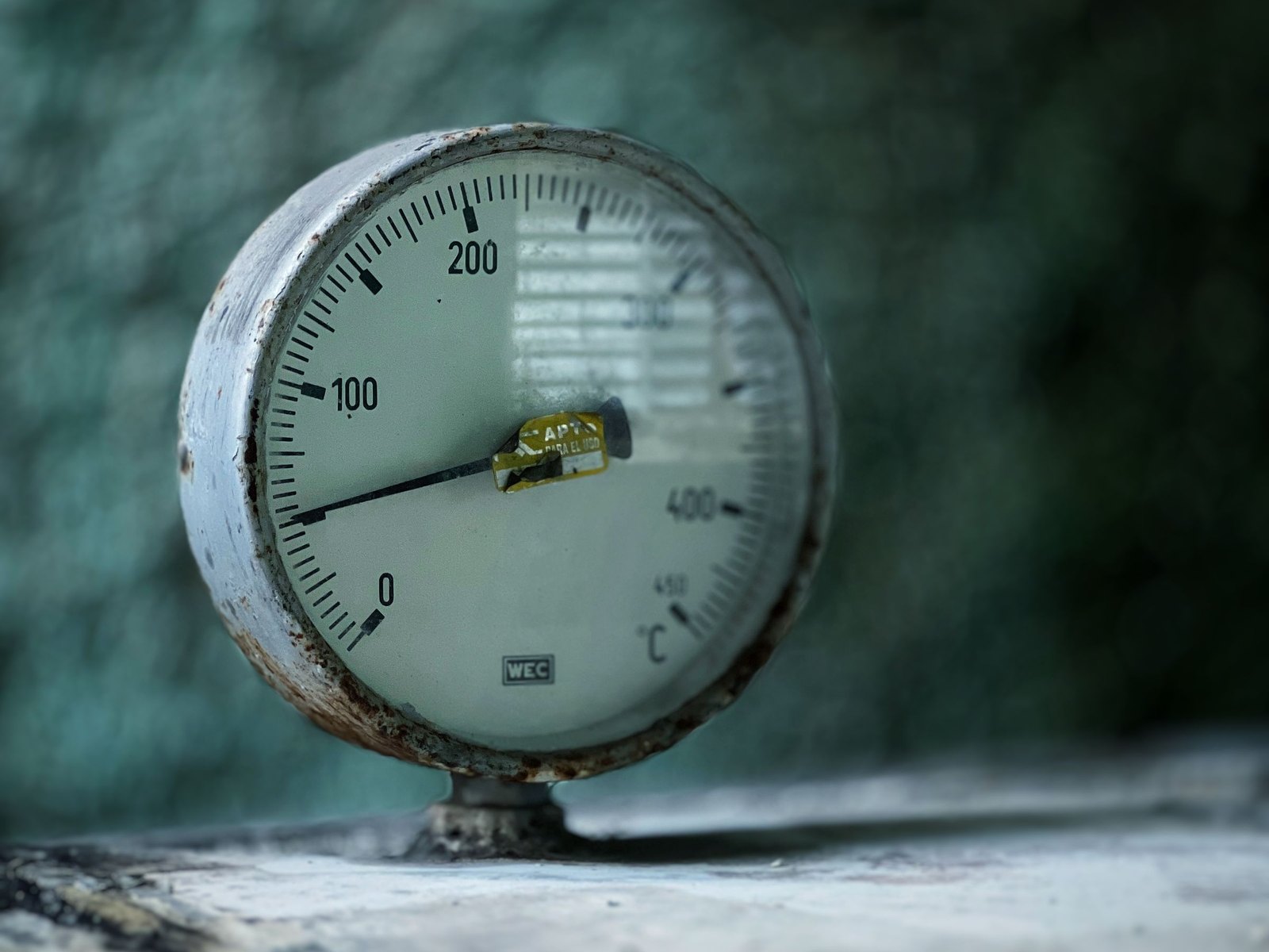 Analog temperature gauge close up